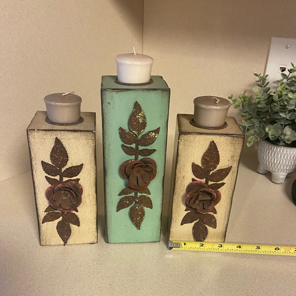 Rustic candle holders set/3 - Picture 2 of 3